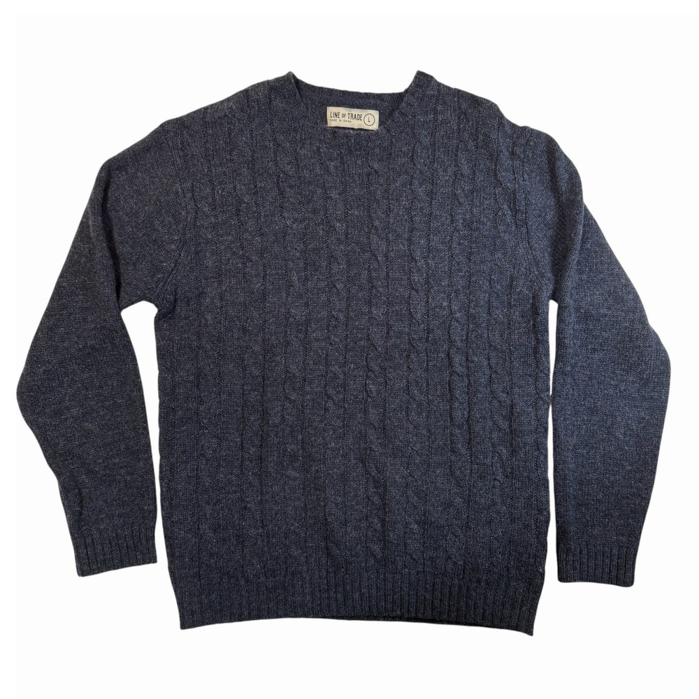 Line of Trade Shetland Wool Cable Knit Crewneck Sweater Mens Large Navy Blue